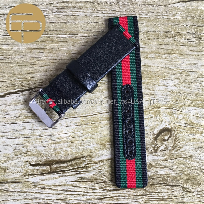 pas cher bas prix rapide 18 20 22 24mm personnalisé mode queue carrée en nylon à rayures en cuir montre sangle fabrication