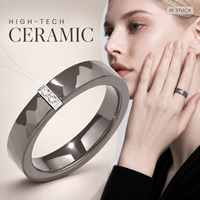 Bagues en céramique facettées marron haute technologie avec zircon transparent dans un serti en acier inoxydable, bijoux cadeau de mariage, vente en gros OEM ODM