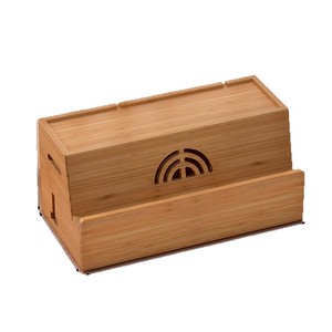 Caja de madera para enchufes, organizador de escritorio de bambú con compartimentos para almacenamiento de dispositivos electrónicos y estación de carga - Product Image 5