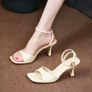 Sandalias de tacón alto con correa, estilo versátil, punta abierta y tacón delgado para mujer - Product Image 3