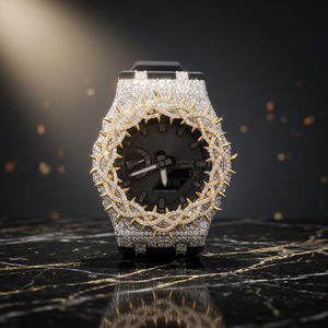 Iced <b>Navy</b> Full Gold Spike Custom Bezel Men Luxury Stainless Steel Fashion <b>Watch</b> Analog Quartz Movement Stainless Steel 42mm Dial - Product Image 3
