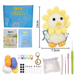 Kit d'apprentissage du crochet pour débutants en anglais, poupée en crochet faite à la main, canard, matériel en laine DIY, style de dessin animé moderne, sac - Product Image 5