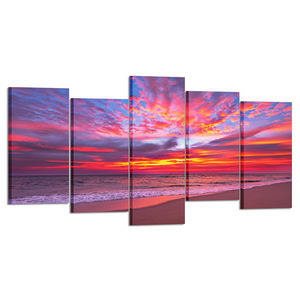 Coucher de soleil coloré moderne en gros d'usine aux Maldives <span class=keywords><strong>Image</strong></span> de vue sur la <span class=keywords><strong>mer</strong></span> imprimée 5 panneaux peinture sur toile d'art mural - Product Image 2