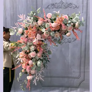 Arco de linha de flores personalizado, triângulos artificiais, flor suspensa, floral para fundo de casamento, decorativo, VPX1502, atacado