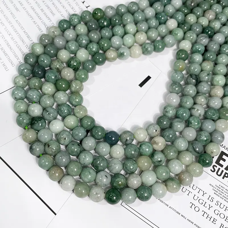 Perle di giada birmana naturale smeraldo pietra liscia rotonda pietra preziosa branelli allentati per gioielli che fanno mestiere