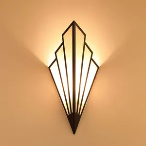 Applique da Parete in Ferro Stile Art Deco, Lampada Minimalista a Muro in Lino E14 <span class=keywords><strong>per</strong></span> Soggiorno e Camera da Letto, Luce Vintage a Forma di Ventaglio - Product Image 1