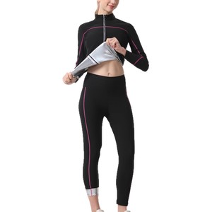 女性用ヨガアクティブウェア卸売、エクササイズや減量に最適な高品質フクシアストライプサウナスウェットスーツ - Product Image 5