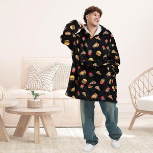 Couverture à capuche en polaire Sherpa surdimensionnée unisexe pour adultes avec motif hamburger et <span class=keywords><strong>pizza</strong></span> - Product Image 6
