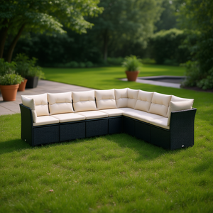 Modular Garden Sofa Set <b>Black</b> Steel <b>Frame</b> Elegant Outdoor Furniture 10+ Seating Capacity - Product Image 2