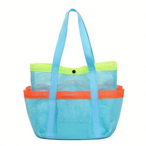 Bolsa de Compras de Malla Azul Personalizable Unisex 2025 con Logotipo Impreso a Color, Bolsas de Playa de Verano de Malla de Poliéster Negras - Product Image 1