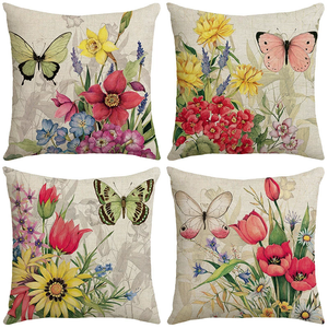 MA-239 Housses de coussin de la ferme Taies <span class=keywords><strong>d</strong></span>'<span class=keywords><strong>oreiller</strong></span> <span class=keywords><strong>d</strong></span>écoratives en lin, fleur et <span class=keywords><strong>papillon</strong></span> - Product Image 1