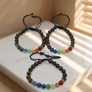 Pulsera de Piedra Natural Pulida con Cordón Ajustable, 7 Chakras y Ojo de Tigre, para Hombre y Mujer, Regalo - Product Image 4