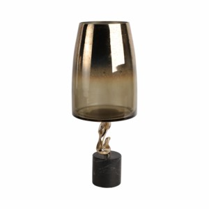 Vaso in vetro conico con base in marmo e supporto in metallo scultoreo per l'arredamento del soggiorno - Product Image 3