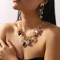Boucles d'oreilles géométriques rétro européennes et américaines en perles et pierres précieuses, collier pendentif créatif en résine et alliage acrylique ZA