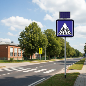 Señal de Tráfico LED de Aluminio de 60 x 60 cm con Energía Solar, Señal de Advertencia y Seguridad para Cruce Escolar al Aire Libre - Product Image 5