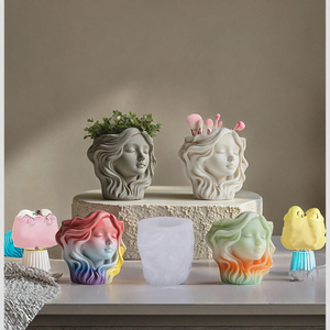 Molde de silicona con forma de rostro de chica irregular para velas, jarrones, macetas, yeso, cemento, decoración DIY - Product Image 3