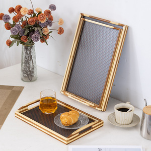 Retro Bamboo Imitation Rattan <b>Tea</b> <b>Tray</b> Polka Dot Rectangular Serving <b>Tray</b> For Home Coffee Shop Bread Pastry Storage - Product Image 4