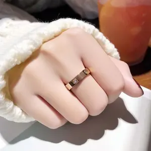 Zes Zirkonia Ring Vergulde 18K Gouden Sieraden Voor Vrouwen Hoge Kwaliteit Roestvrij Staal Trouwring Sieraden Cadeau
