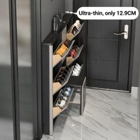 Meuble à chaussures ultra-plat rabattable, avec plateau en pierre frittée multicouche en bois massif et banc à chaussures pliant pour l'entrée de la maison