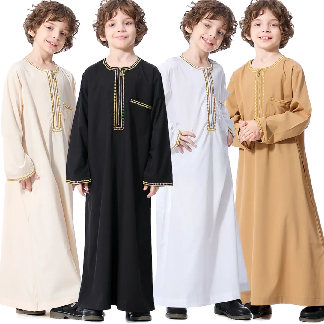 İslam geleneksel etnik orta doğu arapça çocuk genç Abaya Thobe Robe müslüman çocuklar için bebek erkek elbiseler giyim giymek