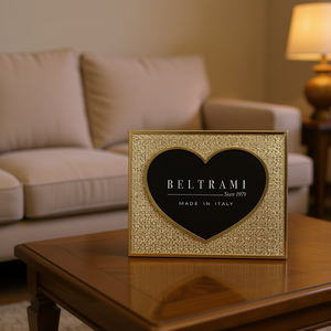 Beltrami Photo <b>Frame</b> Heart Shape Silver Plated Wood Embossing <b>Printing</b> 1 Color Made in Italy - Product Image 3