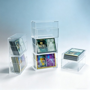 Wholesale Transparent 3-Tier <b>Acrylic</b> Display Case Double Grid Card <b>Storage</b> Box 100pcs Capacity for Home Store - Product Image 3