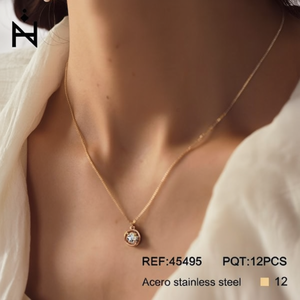 Collana in Acciaio Inossidabile con Ciondolo Diamantato per Donna, Gioielli alla Moda, Set da 12 Pezzi, Catena Lunga in Acciaio Dorato Stile Collare - Product Image 2