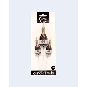 Bougie d'anniversaire champagne Party Love 40 ans, lot de 3 - Product Image 2
