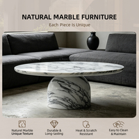 Table basse ronde en marbre de luxe moderne avec base en bois cannelé festonné, table centrale de salon, ensemble de meubles minimalistes pour la maison