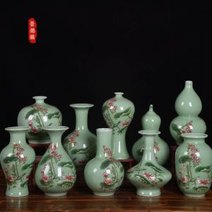 Nuovo ornamento di loto <span class=keywords><strong>ombra</strong></span> smalto verde <span class=keywords><strong>vaso</strong></span> in ceramica goffrato oro per la casa soggiorno decorazioni <span class=keywords><strong>fiori</strong></span> piccolo tavolo - Product Image 1