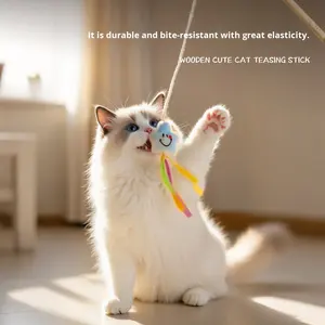 Klasik Hayvan Cenneti Serisi Peluş Ahşap Kedi Oyun Çubuğu Tüy Çanlı Kendi Kendine Eğlence Sağlayan Çevre Dostu Kedi Oyuncağı Sınır Ötesi - Product Image 3