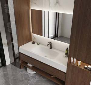Meuble de salle de bain de luxe léger avec lavabo intégré en pierre sans joint, adapté aux chambres à coucher, aux hôtels ou aux appartements - Product Image 3