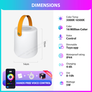 Xách tay không dây <span class=keywords><strong>LED</strong></span> Đèn với loa <span class=keywords><strong>RGB</strong></span> app điều khiển thiết kế hiện đại Kích thước nhỏ ngoài trời bảng Dimmer nhựa không thấm nước - Product Image 3