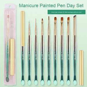 Nylon Nail Art Brush <b>Set</b> Flat Liner Oval <b>Crimped</b> Ferrule Brushes for Gel Painting Decoration - Product Image 5
