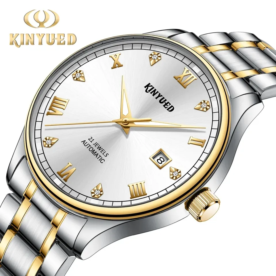 공장 가격 Kinyued J106 고품질 남성 시계 빛나는 방수 나비 더블 버클 기계식 시계