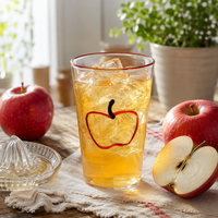 Schattig fruitdesign glazen tumbler 400ML hoog borosilicaat glas met gekleurde rand, handgeschilderd appel-perenpatroon, helder glas