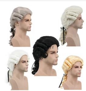 Abogado juez barroco Cosplay peluca rizada gris blanco negro hombres disfraz <span class=keywords><strong>pelucas</strong></span> Deluxe histórico largo sintético peluca para Halloween - Product Image 2