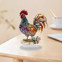 Figurine de coq en cristal ornée de pierres, statue d'animal en émail, ornement de table Feng Shui pour la décoration de salon et de maison