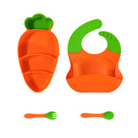 Aangepaste schattige kinder siliconen diner borden met wortelvormige verdeler, zuignap en bestekset voor babyvoeding en aanvullende maaltijden