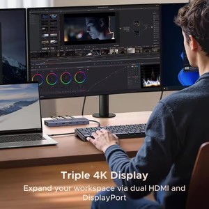 แท่นวางอุปกรณ์ UGREEN Triple <span class=keywords><strong>4K</strong></span> Docking Station 12 in 1 รองรับ 4K60Hz <span class=keywords><strong>HDMI</strong></span> SD/TF RJ45 ช่องเสียบ 3.5 มม. USB3.2 Gen2 ความเร็ว 10Gbps ฮับ USB สำหรับถ่ายโอนข้อมูล 1000Mbps Ethernet - Product Image 6