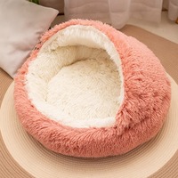 Top vente hiver chaud longue peluche moelleux chien chat beignet lit grotte apaisant lavable cabane avec motif animal