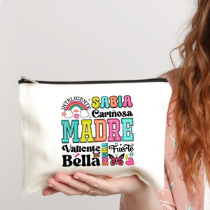 Borsa <span class=keywords><strong>per</strong></span> il Trucco in Tela <span class=keywords><strong>per</strong></span> la Festa della Mamma con Affermazioni in Spagnolo, Astuccio con Cerniera, Organizer Cosmetico da Donna, Regalo <span class=keywords><strong>per</strong></span> la Mamma - Product Image 4