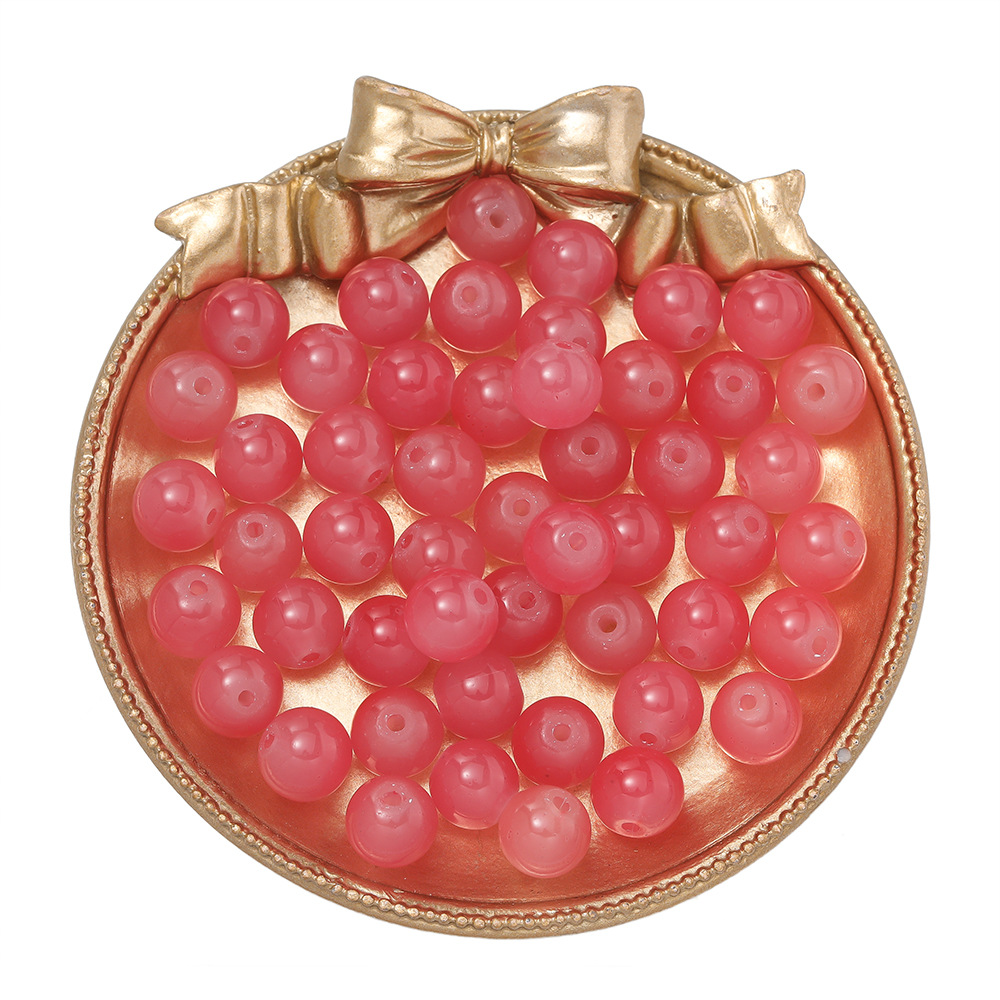 Perles en verre imitation jade - rouge pastèque