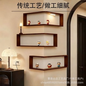 Wooden Corner <b>Wall</b> <b>Shelf</b> 45x45x19.5cm <b>Wall</b> <b>Mounted</b> Display Rack For Living Room Decorative Storage - Product Image 4