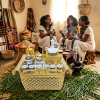 Table à café rectangulaire traditionnelle éthiopienne en métal durable 2026, ensemble plateau à thé de luxe Habesha Rekebot