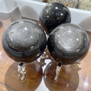 热销雕刻天然银光黑曜石球疗愈水晶风水球家居装饰 - Product Image 6