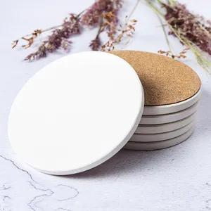 Impressão personalizada Em Branco Absorvente Cerâmica Coaster Com Rolha de Volta