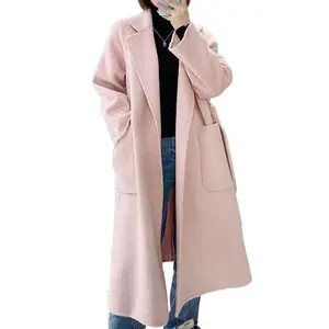 Big Turn Down Collar Cashmere Coat Ladies Pure Color Wool Coat Women Winter Coat