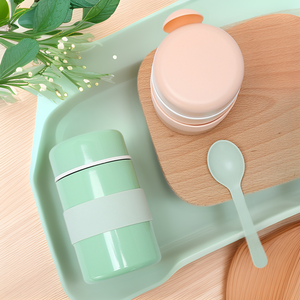 Lunch Box Insulated Container Cylinder Shape With Plastic Lid Portable For Outdoor Use - Product Image 1