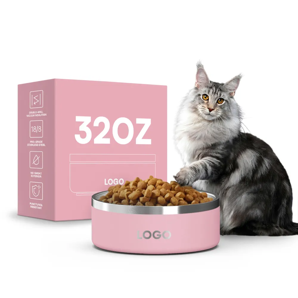 Mangeoire en acier inoxydable à double paroi de 16 oz 32 oz 64 oz en acier inoxydable Design personnalisé pour chiens et chats